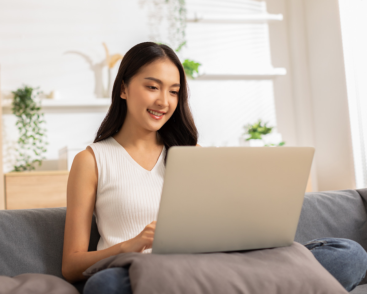 Asian woman having an online EMDR session in Orange, CA